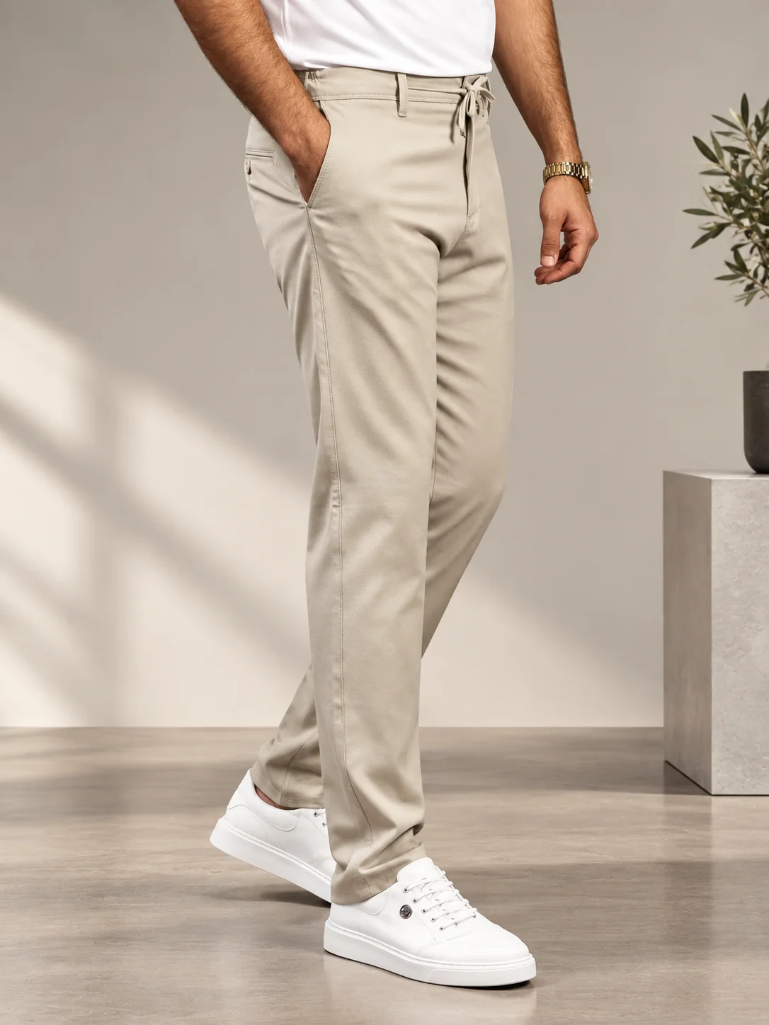 BEJ BEL LASTİKLİ İPLİ SLİM FIT JOGGER