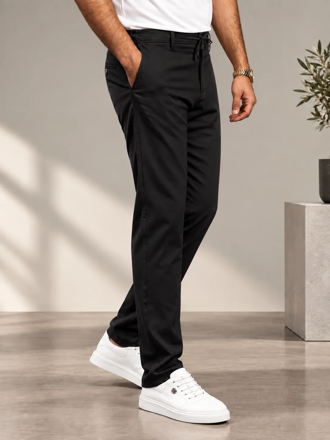 SİYAH BEL LASTİKLİ İPLİ SLİM FIT JOGGER