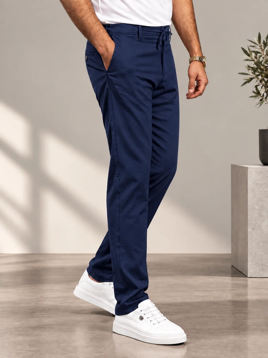 LACİVERT BEL LASTKİLİ İPLİ SLİM FIT JOGGER